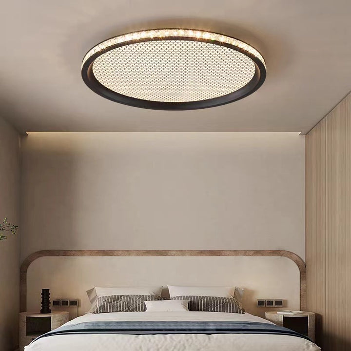 Traditional Vintage Round Aluminum Acrylic Crystal PVC LED Flush Mount Ceiling Light For Bedroom