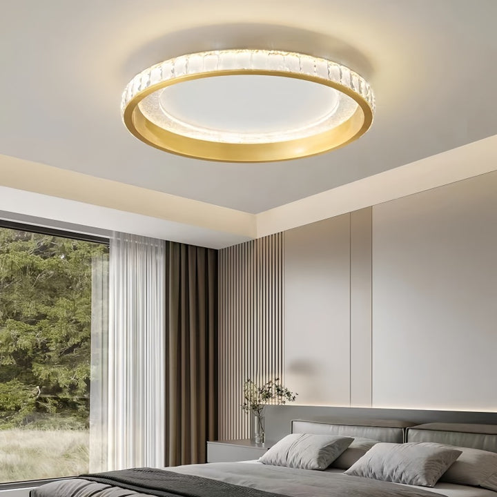 Modern Luxury Round Aluminum Crystal Acrylic LED Flush Mount Ceiling Light For Bedroom