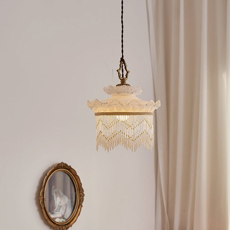 Traditionelle rustikale Krone Quaste Kuppel Glas Kupfer 1-Licht Pendelleuchte für Schlafzimmer 
