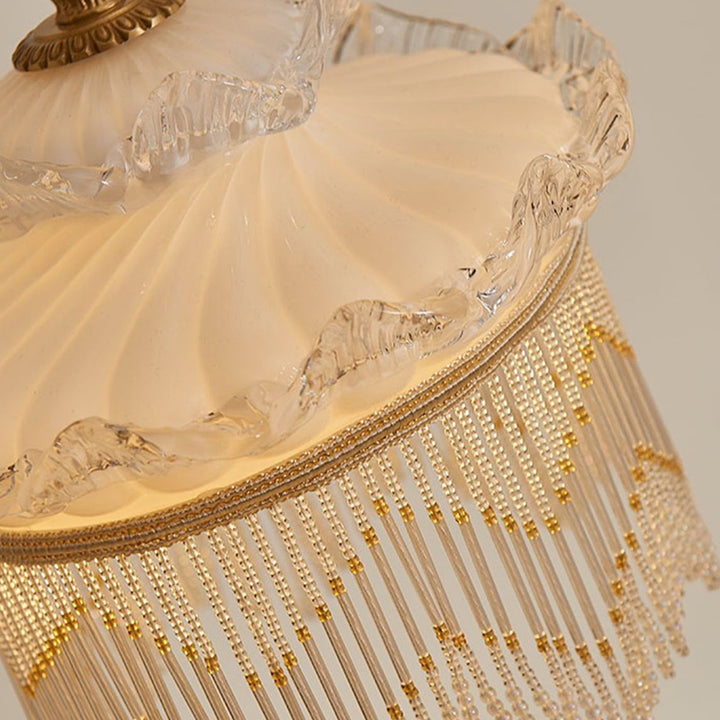 Suspension en verre cuivré à une lumière avec couronne rustique traditionnelle et dôme à pampilles pour chambre 