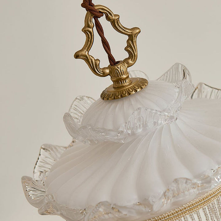 Suspension en verre cuivré à une lumière avec couronne rustique traditionnelle et dôme à pampilles pour chambre 