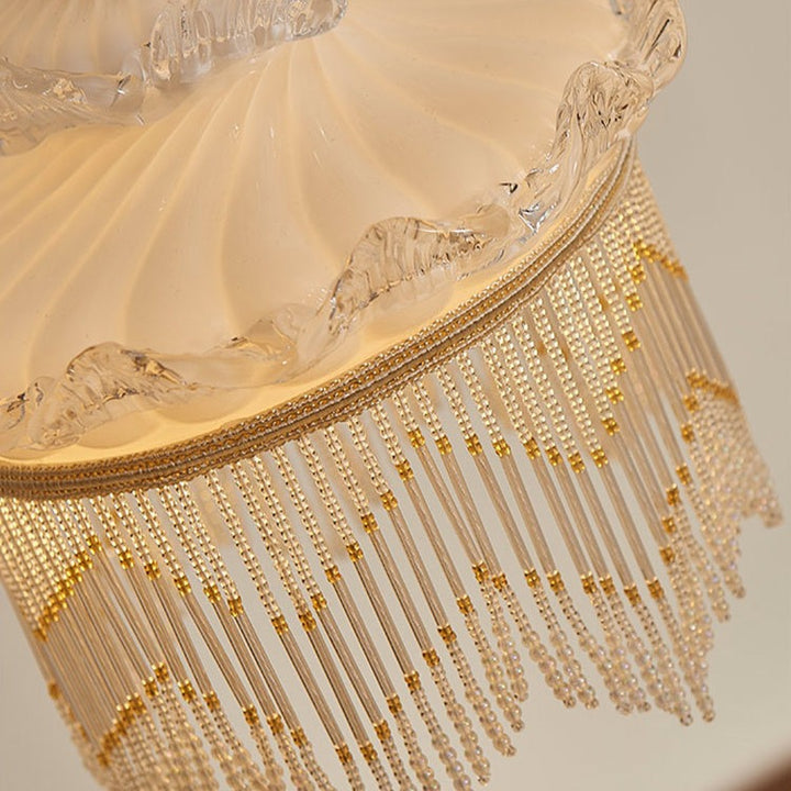 Suspension en verre cuivré à une lumière avec couronne rustique traditionnelle et dôme à pampilles pour chambre 