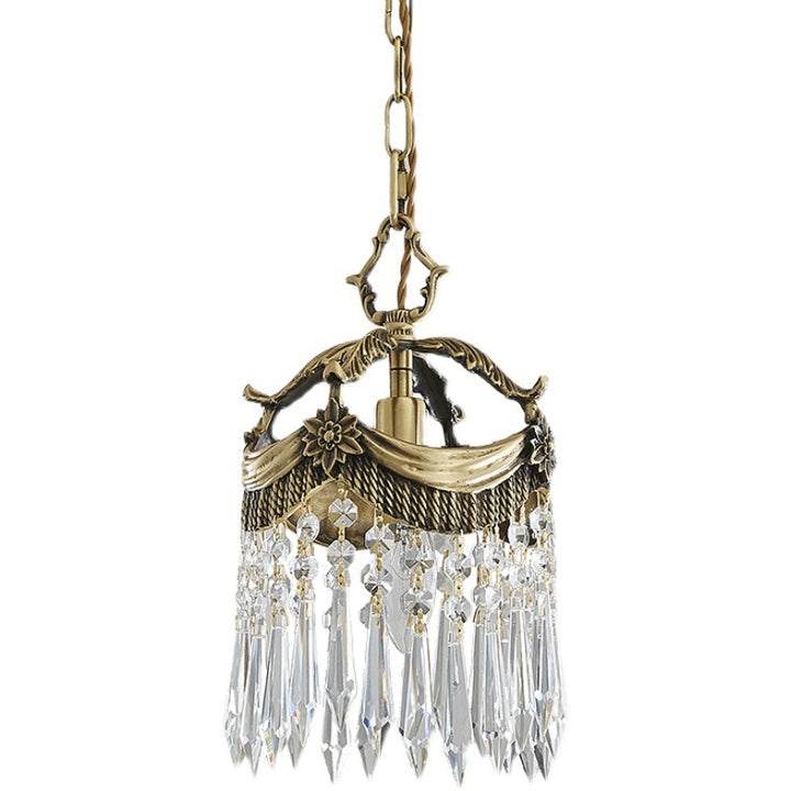 Lustre suspendu traditionnel français en laiton et cristal à 1 lumière pour chambre 