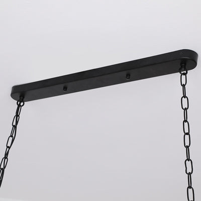 Lustre rectangulaire rustique traditionnel en fer et bois massif avec LED pour îlot de cuisine dans la salle à manger 