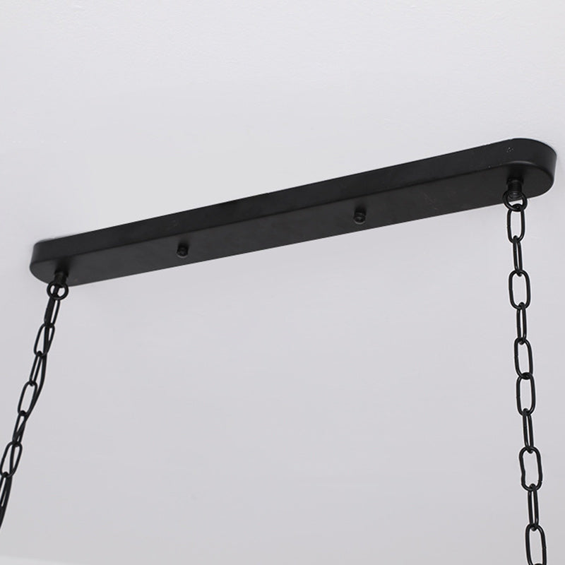 Lustre rectangulaire rustique traditionnel en fer et bois massif avec LED pour îlot de cuisine dans la salle à manger 
