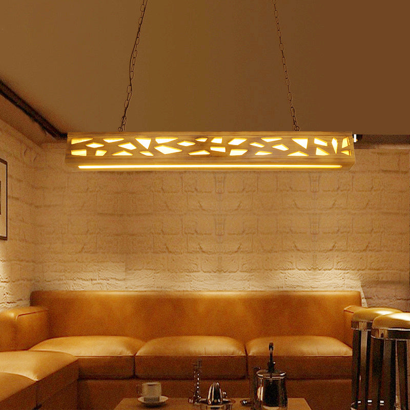 Lustre rectangulaire rustique traditionnel en fer et bois massif avec LED pour îlot de cuisine dans la salle à manger 