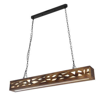 Lustre rectangulaire rustique traditionnel en fer et bois massif avec LED pour îlot de cuisine dans la salle à manger 
