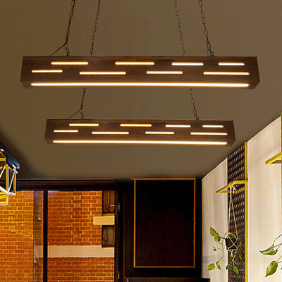 Lustre rectangulaire rustique traditionnel en fer et bois massif avec LED pour îlot de cuisine dans la salle à manger 