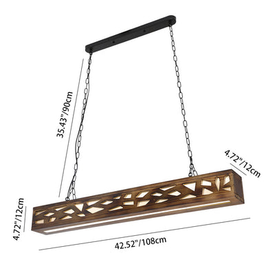 Lustre rectangulaire rustique traditionnel en fer et bois massif avec LED pour îlot de cuisine dans la salle à manger 