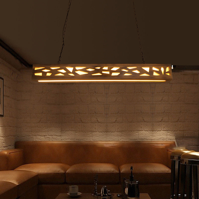 Lustre rectangulaire rustique traditionnel en fer et bois massif avec LED pour îlot de cuisine dans la salle à manger 