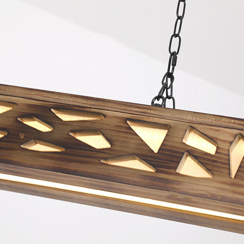 Lustre rectangulaire rustique traditionnel en fer et bois massif avec LED pour îlot de cuisine dans la salle à manger 