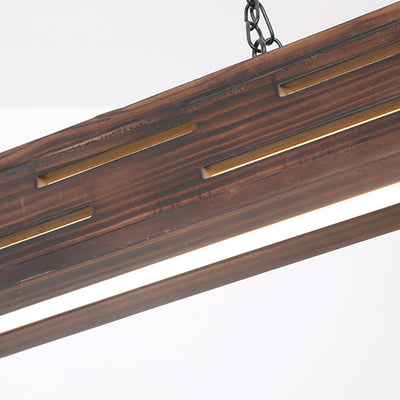 Lustre rectangulaire rustique traditionnel en fer et bois massif avec LED pour îlot de cuisine dans la salle à manger 