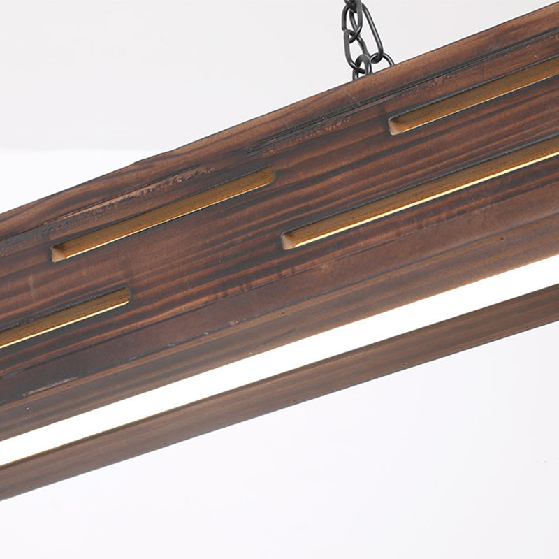 Lustre rectangulaire rustique traditionnel en fer et bois massif avec LED pour îlot de cuisine dans la salle à manger 