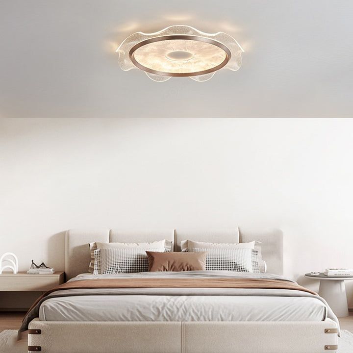 Lustre Plafonnier LED en Aluminium et Acier au Carbone Transparent avec Fleurs Modernes et Acrylique pour Chambre 