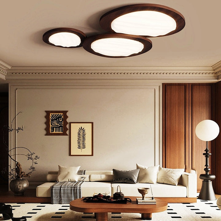 Plafonnier LED en PVC métallique ovale traditionnel japonais pour salon 