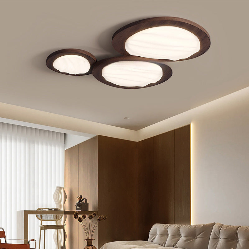 Plafonnier LED en PVC métallique ovale traditionnel japonais pour salon 