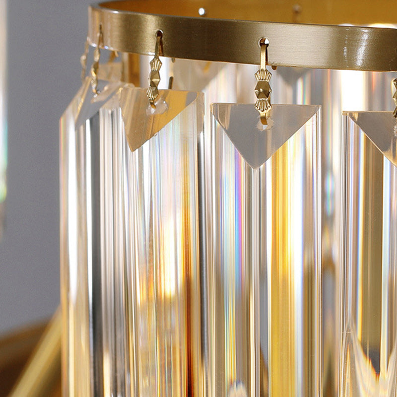 Moderner Luxus Zylinder Kupfer Kristall 6-Licht Kronleuchter für Wohnzimmer 