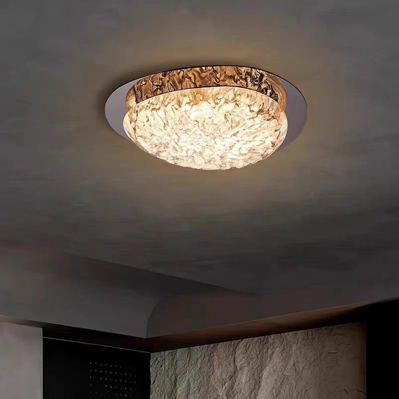 Moderne Luxus ovale Deckenleuchte aus Edelstahl mit Cracked Ice Harz und LED für das Schlafzimmer 