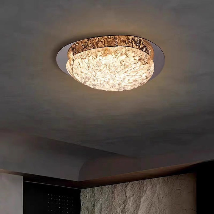 Moderne Luxus ovale Deckenleuchte aus Edelstahl mit Cracked Ice Harz und LED für das Schlafzimmer 