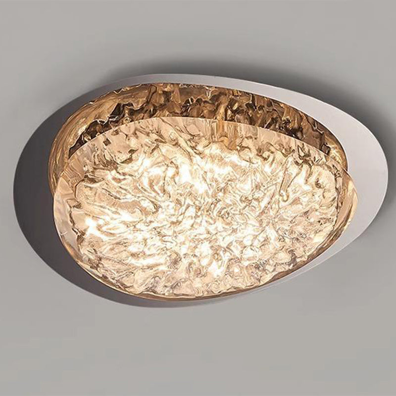 Moderne Luxus ovale Deckenleuchte aus Edelstahl mit Cracked Ice Harz und LED für das Schlafzimmer 