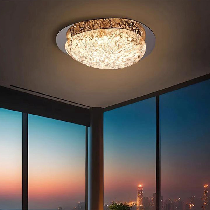 Moderne Luxus ovale Deckenleuchte aus Edelstahl mit Cracked Ice Harz und LED für das Schlafzimmer 