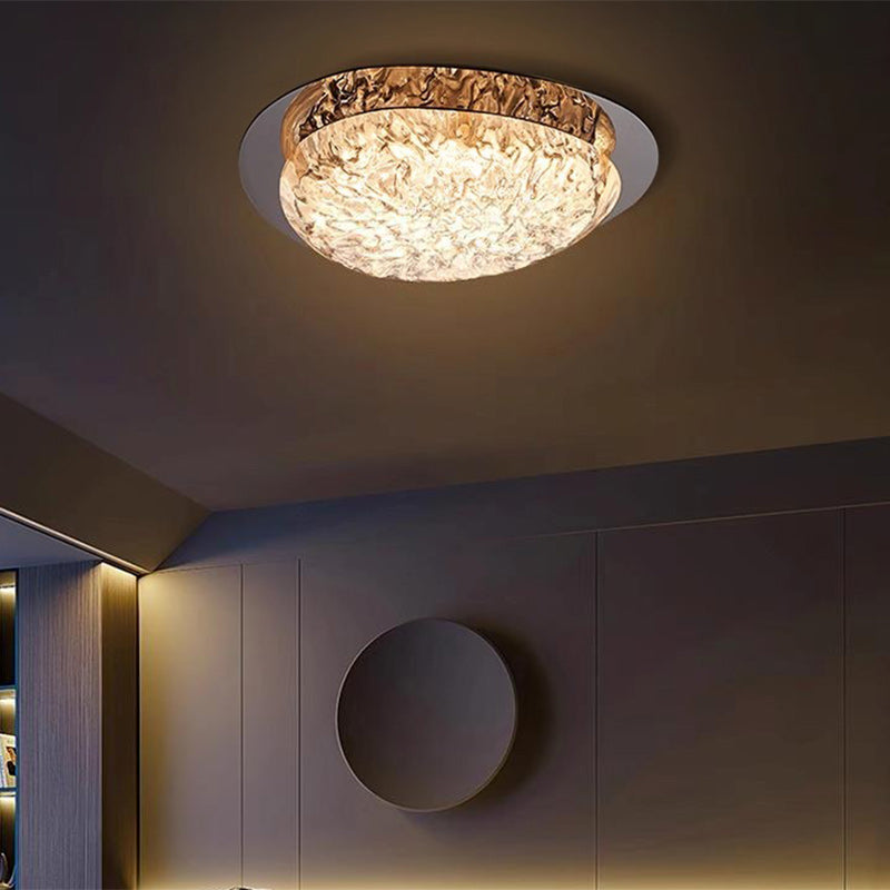Moderne Luxus ovale Deckenleuchte aus Edelstahl mit Cracked Ice Harz und LED für das Schlafzimmer 