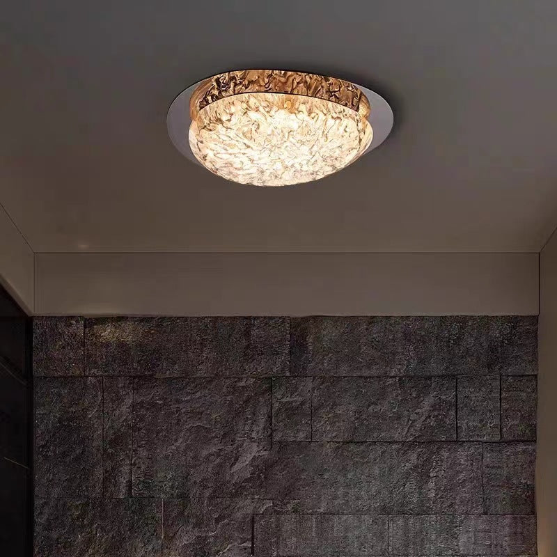 Moderne Luxus ovale Deckenleuchte aus Edelstahl mit Cracked Ice Harz und LED für das Schlafzimmer 