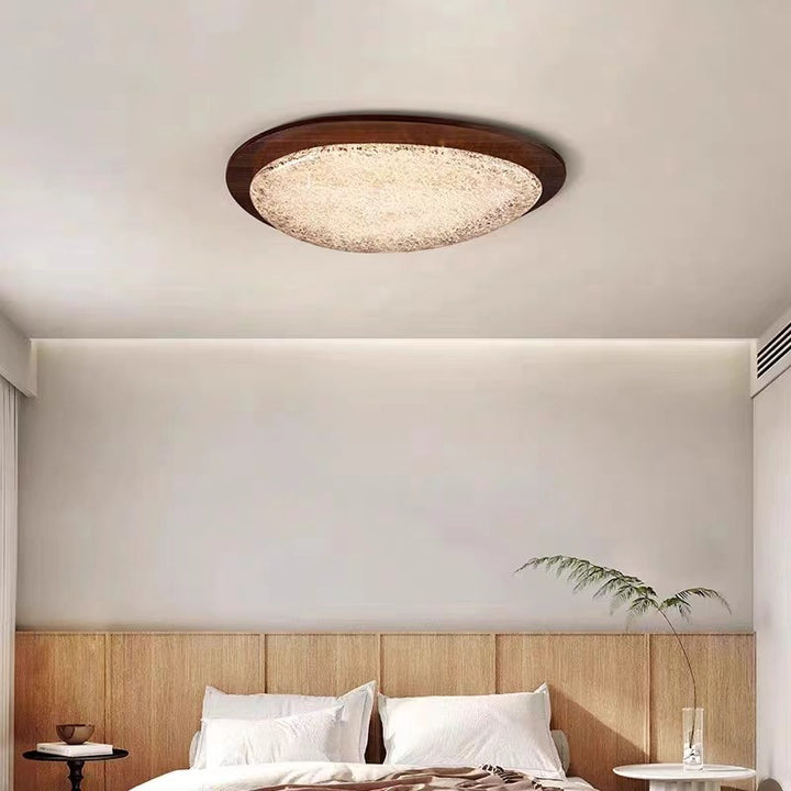Moderne Luxus ovale Deckenleuchte aus Edelstahl mit Cracked Ice Harz und LED für das Schlafzimmer 