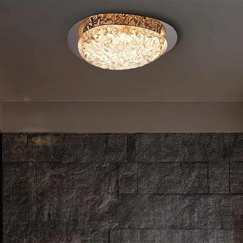 Moderne Luxus ovale Deckenleuchte aus Edelstahl mit Cracked Ice Harz und LED für das Schlafzimmer 