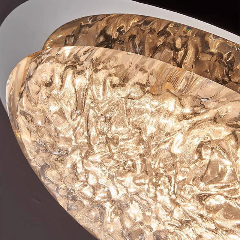 Moderne Luxus ovale Deckenleuchte aus Edelstahl mit Cracked Ice Harz und LED für das Schlafzimmer 