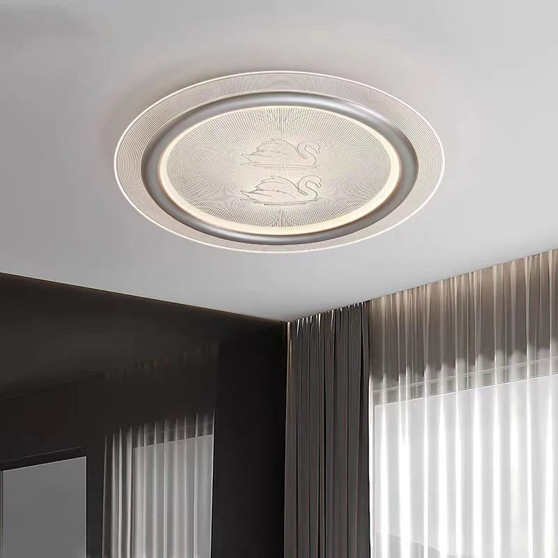 Plafonnier LED contemporain pour enfants nordiques en forme de cygne rond en fer, aluminium et acrylique pour chambre 