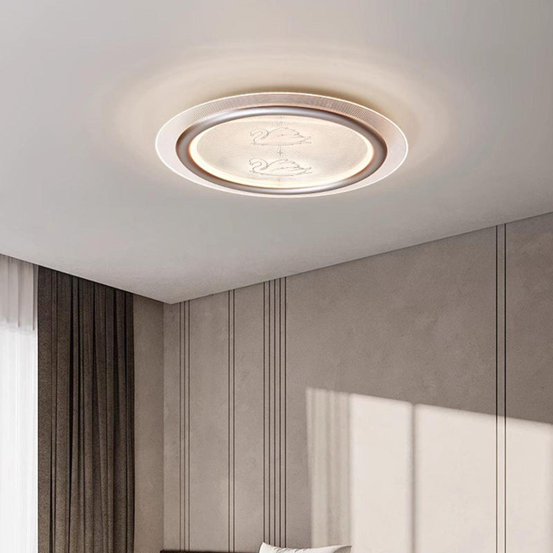 Plafonnier LED contemporain pour enfants nordiques en forme de cygne rond en fer, aluminium et acrylique pour chambre 