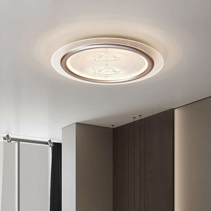 Plafonnier LED contemporain pour enfants nordiques en forme de cygne rond en fer, aluminium et acrylique pour chambre 