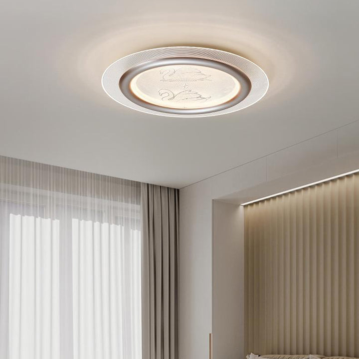 Plafonnier LED contemporain pour enfants nordiques en forme de cygne rond en fer, aluminium et acrylique pour chambre 