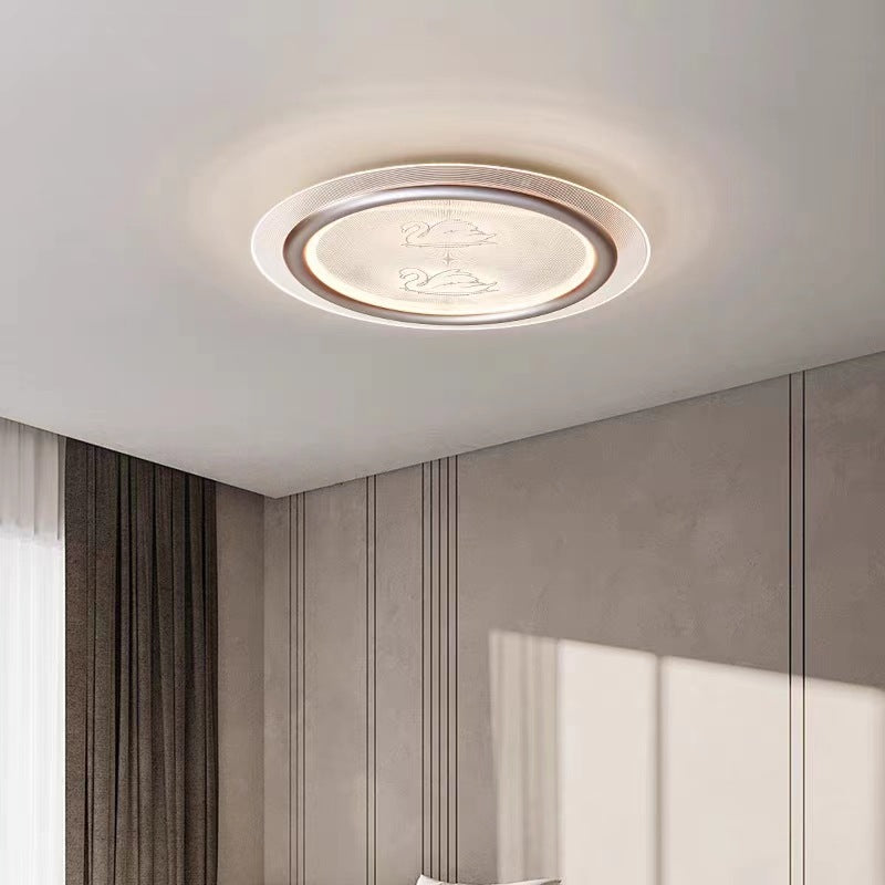 Plafonnier LED contemporain pour enfants nordiques en forme de cygne rond en fer, aluminium et acrylique pour chambre 
