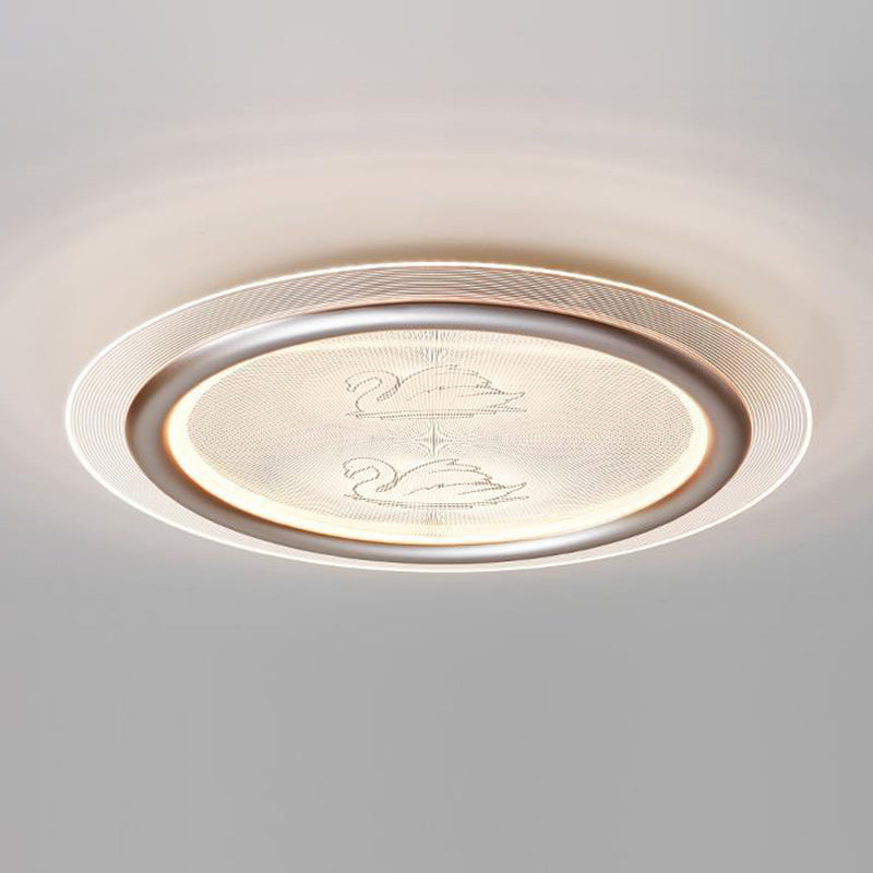 Plafonnier LED contemporain pour enfants nordiques en forme de cygne rond en fer, aluminium et acrylique pour chambre 
