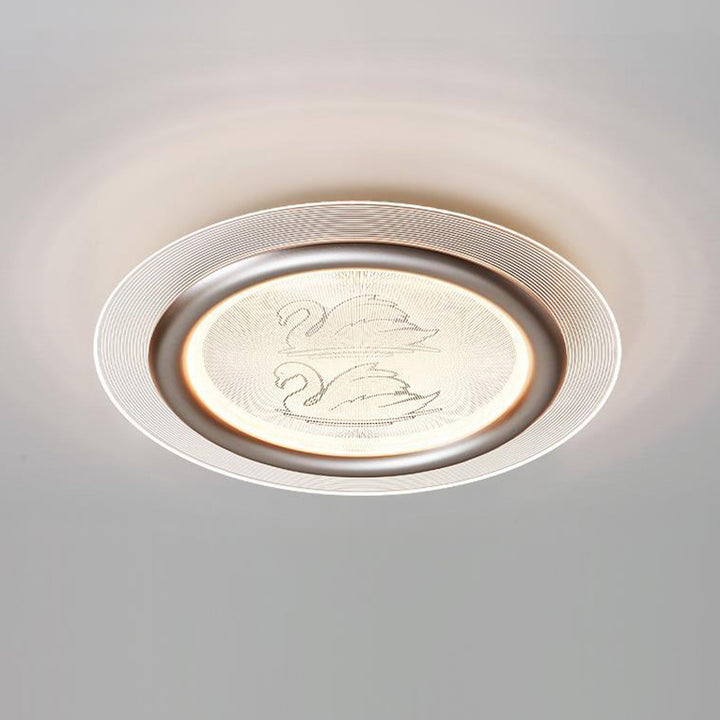 Plafonnier LED contemporain pour enfants nordiques en forme de cygne rond en fer, aluminium et acrylique pour chambre 