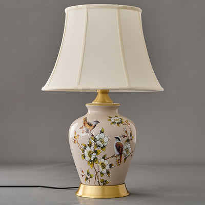 Lampe de Table 1 Lumière en Tissu Céramique en Cuivre à Frustum Chinois Traditionnel pour Chambre 