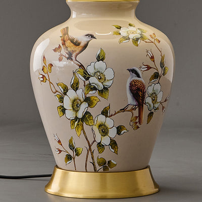Lampe de Table 1 Lumière en Tissu Céramique en Cuivre à Frustum Chinois Traditionnel pour Chambre 
