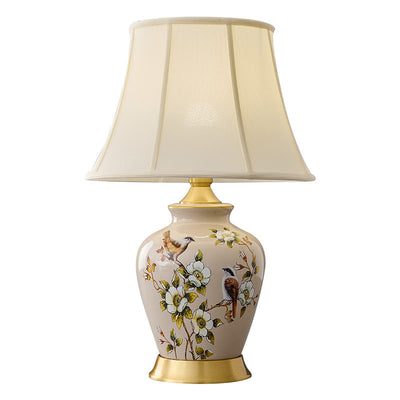 Lampe de Table 1 Lumière en Tissu Céramique en Cuivre à Frustum Chinois Traditionnel pour Chambre 