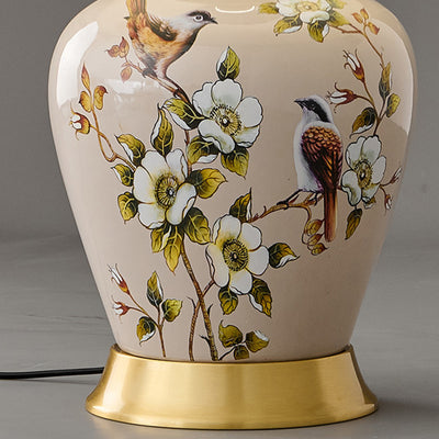 Lampe de Table 1 Lumière en Tissu Céramique en Cuivre à Frustum Chinois Traditionnel pour Chambre 