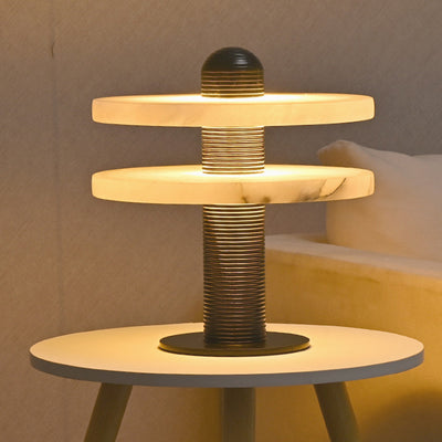Lampe de table LED contemporaine créative ronde en marbre métal acrylique pour chambre 