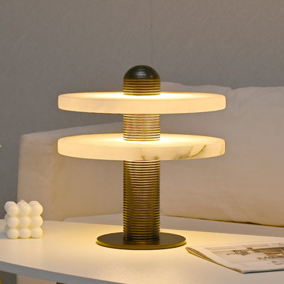 Lampe de table LED contemporaine créative ronde en marbre métal acrylique pour chambre 