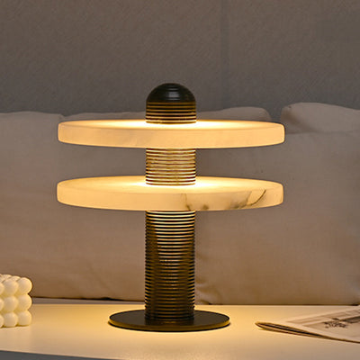 Lampe de table LED contemporaine créative ronde en marbre métal acrylique pour chambre 