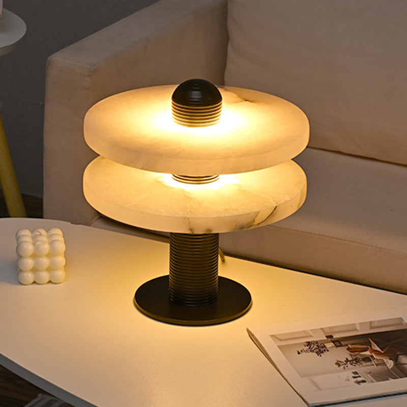 Lampe de table LED contemporaine créative ronde en marbre métal acrylique pour chambre 