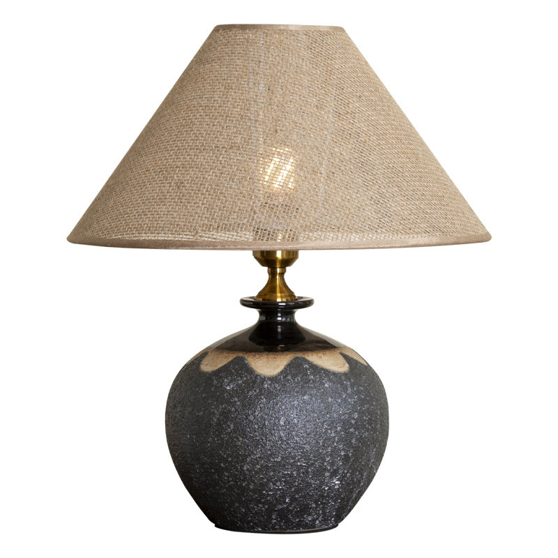 Lampe de table à 1 lumière en tissu métallique et céramique conique frustum chinois traditionnel pour chambre 