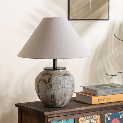 Lampe de table à 1 lumière en tissu métallique et céramique conique frustum chinois traditionnel pour chambre 