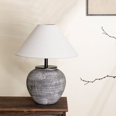 Lampe de table à 1 lumière en tissu métallique et céramique conique frustum chinois traditionnel pour chambre 