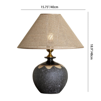 Lampe de table à 1 lumière en tissu métallique et céramique conique frustum chinois traditionnel pour chambre 