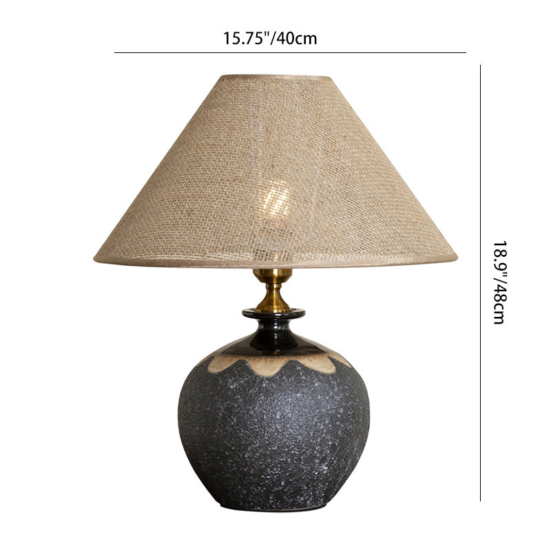 Lampe de table à 1 lumière en tissu métallique et céramique conique frustum chinois traditionnel pour chambre 